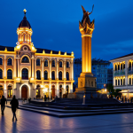 조지아 주요 항구 도시 - European Square at Twilight**

A view of European Square in Batumi at dusk, featuring the Medea Stat...