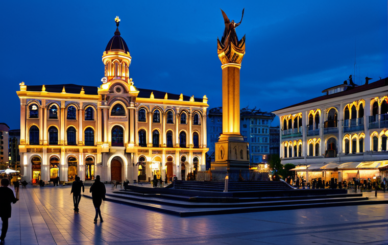 조지아 주요 항구 도시 - European Square at Twilight**

A view of European Square in Batumi at dusk, featuring the Medea Stat...
